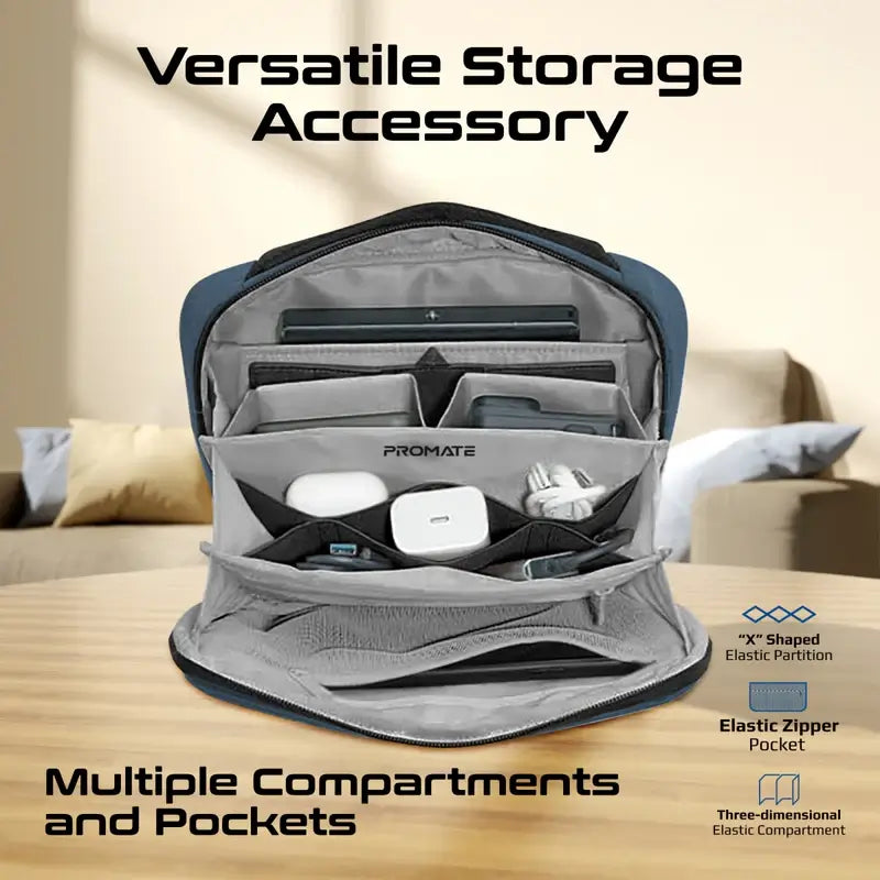 Urban Pouch Promate Versatile Handbag, Rip-Resistant Nylon Fabric, Multiple Compartments & Pockets, Includes Leather Magnetic Case and Serpentine Pocket with YKK Anti Theft Zipp