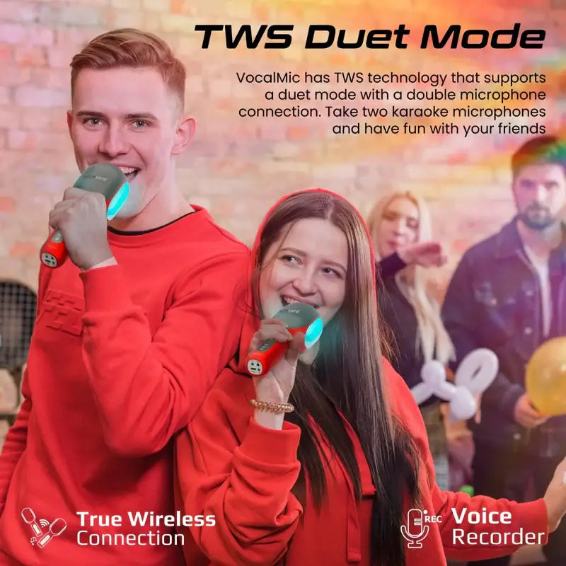VocalMic Promate Handheld 5-in-1 Wireless Bluetooth Karaoke Microphone & Speaker, Dynamic RGB Lights, TWS Duet Mode, 10-Hours Play Time, 3.5mm AUX, Headphone Port, Kids, Adults