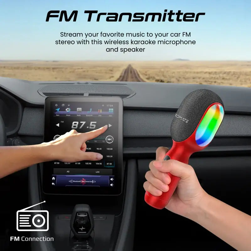 VocalMic Promate Handheld 5-in-1 Wireless Bluetooth Karaoke Microphone & Speaker, Dynamic RGB Lights, TWS Duet Mode, 10-Hours Play Time, 3.5mm AUX, Headphone Port, Kids, Adults