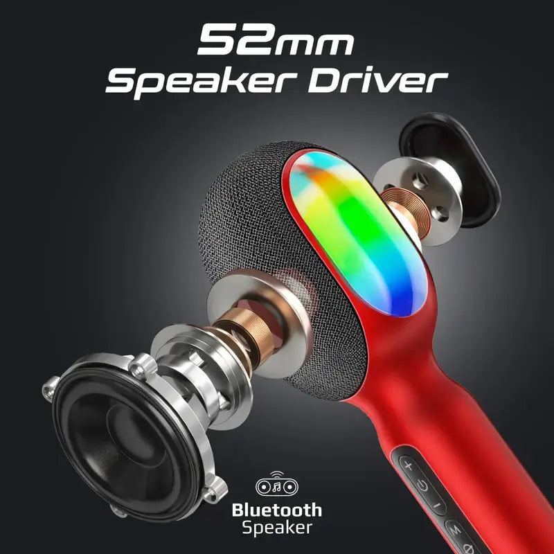 VocalMic Promate Handheld 5-in-1 Wireless Bluetooth Karaoke Microphone & Speaker, Dynamic RGB Lights, TWS Duet Mode, 10-Hours Play Time, 3.5mm AUX, Headphone Port, Kids, Adults