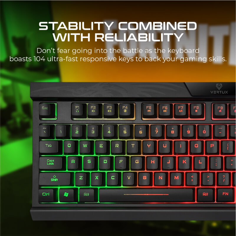 Promate Amber.EN Vertux Gaming Keyboard, Professional Ergonomic Wired USB Gaming Keyboard with Vibrant Rainbow Backlit, 26 Anti-Ghosting Keys, 12 Multimedia Shortcut Keys and 4 Backlit Modes for Gamers, Typist, Office, PC, Amber