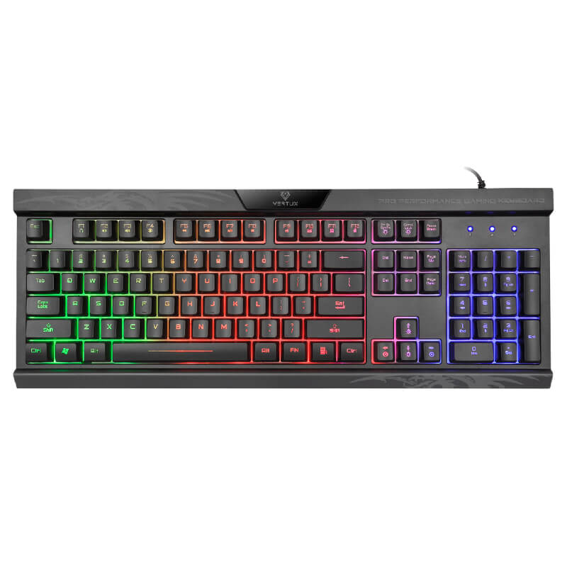 Promate Amber.EN Vertux Gaming Keyboard, Professional Ergonomic Wired USB Gaming Keyboard with Vibrant Rainbow Backlit, 26 Anti-Ghosting Keys, 12 Multimedia Shortcut Keys and 4 Backlit Modes for Gamers, Typist, Office, PC, Amber