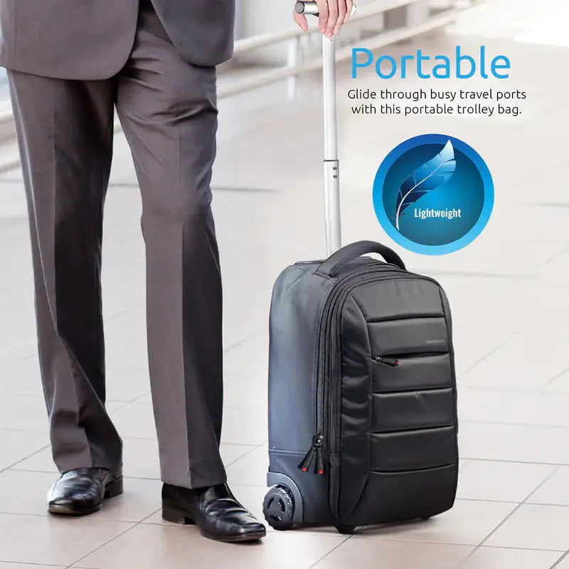BizPak-TR Black Promate Premium Heavy Duty Trolley Bag for Laptops up to 15.6 Inches with Multiple Storage Options, High Volume Storage with Extendable Handle, Water-Resistant & Secure Zippers