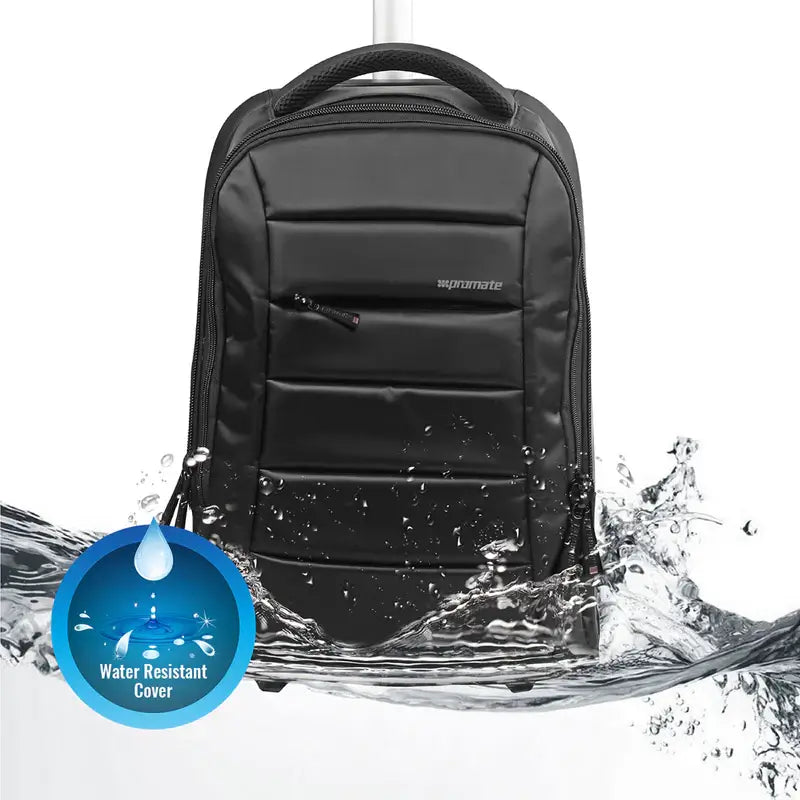 BizPak-TR Black Promate Premium Heavy Duty Trolley Bag for Laptops up to 15.6 Inches with Multiple Storage Options, High Volume Storage with Extendable Handle, Water-Resistant & Secure Zippers