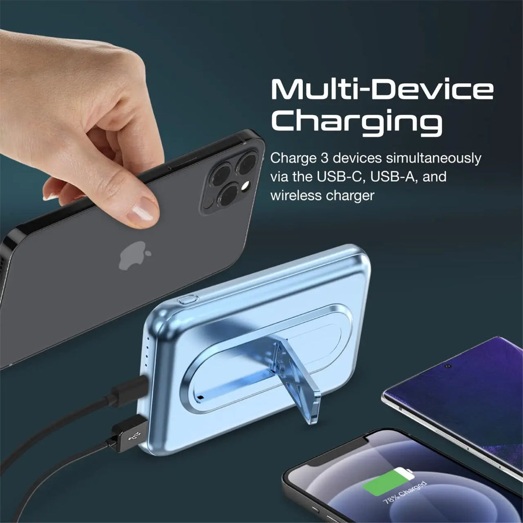 PowerMag-10Pro, Magnetic Wireless Power Bank, 10000mAh 15W Qi Wireless Mag-Safe, 20W USB-C Power Delivery Port, 18W QC 3.0 Port and Foldable Stand for iPhone 13, iPad Air