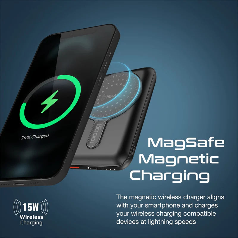 PowerMag-10Pro, Magnetic Wireless Power Bank, 10000mAh 15W Qi Wireless Mag-Safe, 20W USB-C Power Delivery Port, 18W QC 3.0 Port and Foldable Stand for iPhone 13, iPad Air