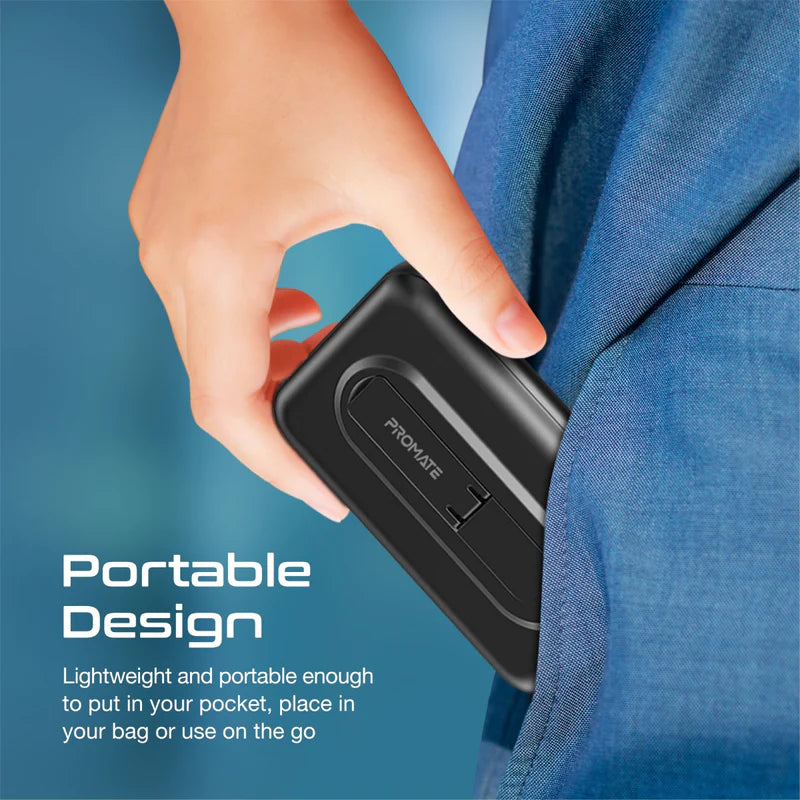 PowerMag-10Pro, Magnetic Wireless Power Bank, 10000mAh 15W Qi Wireless Mag-Safe, 20W USB-C Power Delivery Port, 18W QC 3.0 Port and Foldable Stand for iPhone 13, iPad Air